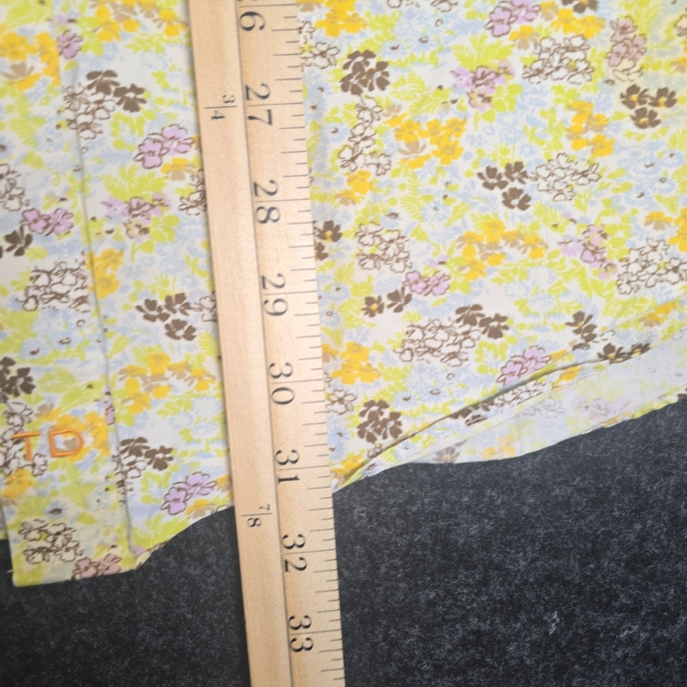 Thomas Dean Mens XL Shirt Yellow Floral Long Sleeve Flip Cuff Shirtmakers Cloth - Picture 7 of 8